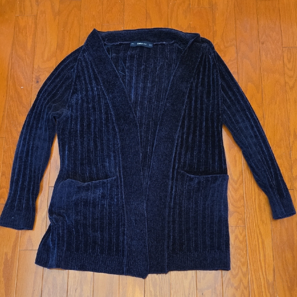 Zara Navy Blue Super Soft Ribbed Cardigan Medium